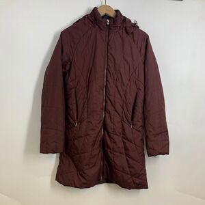 REI Quilted Hooded Parka Jacket Burgundy Women's Lightweight Travel Outdoor SZ S